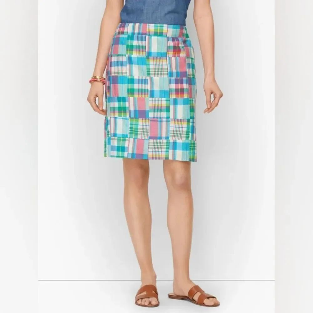 Talbot's Colorful Cotton Plaid Patchwork Women's A-line Skirt Size 2 NWT
